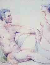 Reclining male and female nude figures, Derwent Studio Pencils