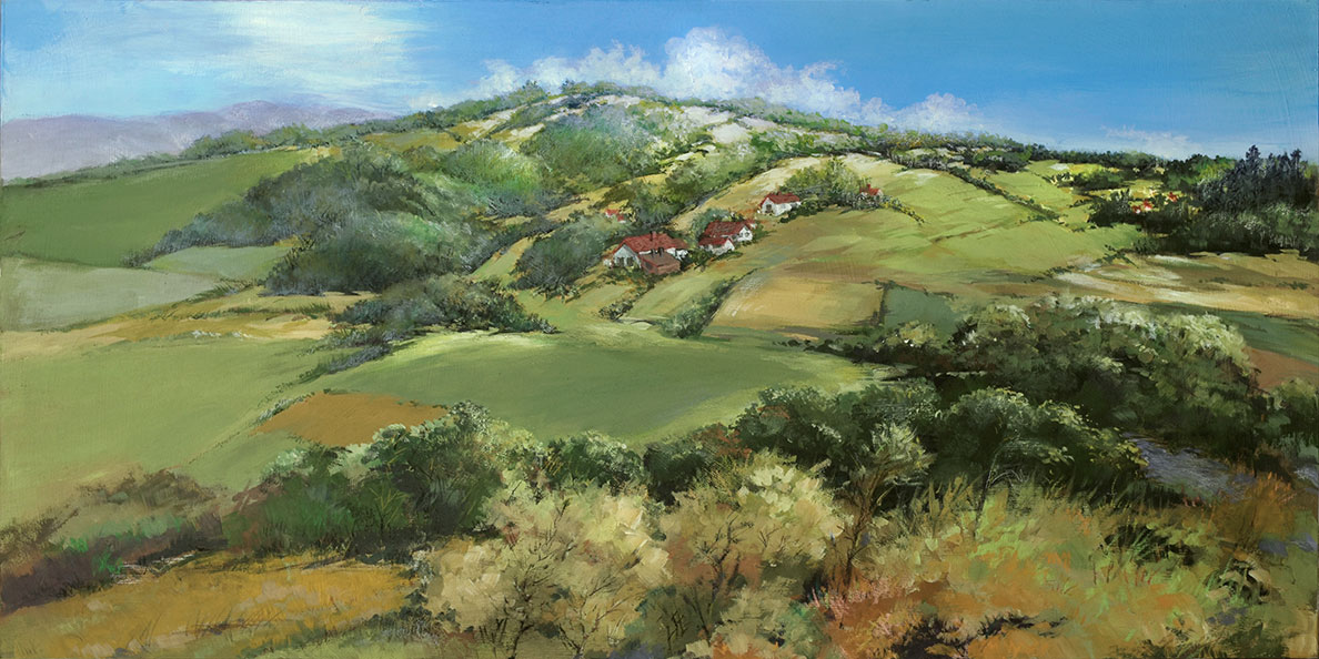Alsation countryside, France, near Swiss border; acrylics on board.