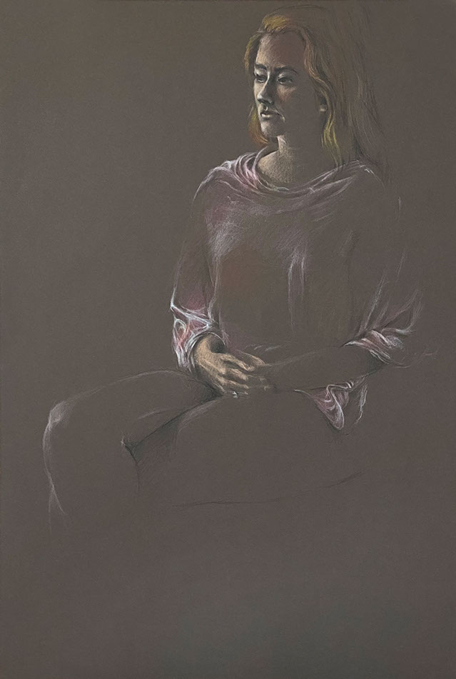 Seated female portrait: colored pencils