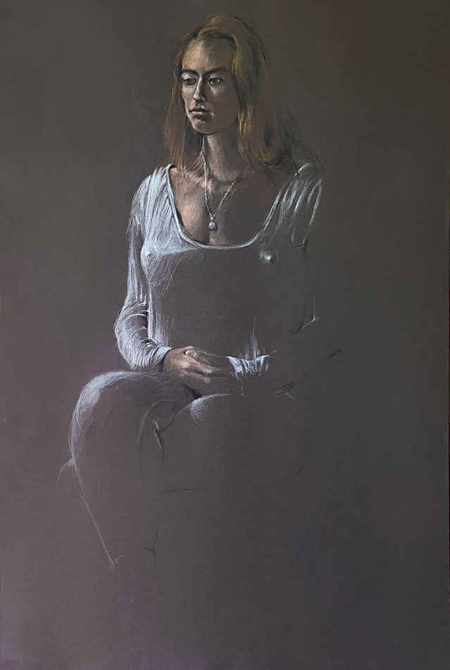 Seated female portrait: colored pencils