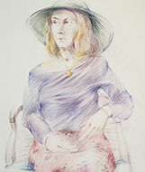 Female costumed figure drawing: colored pencils
