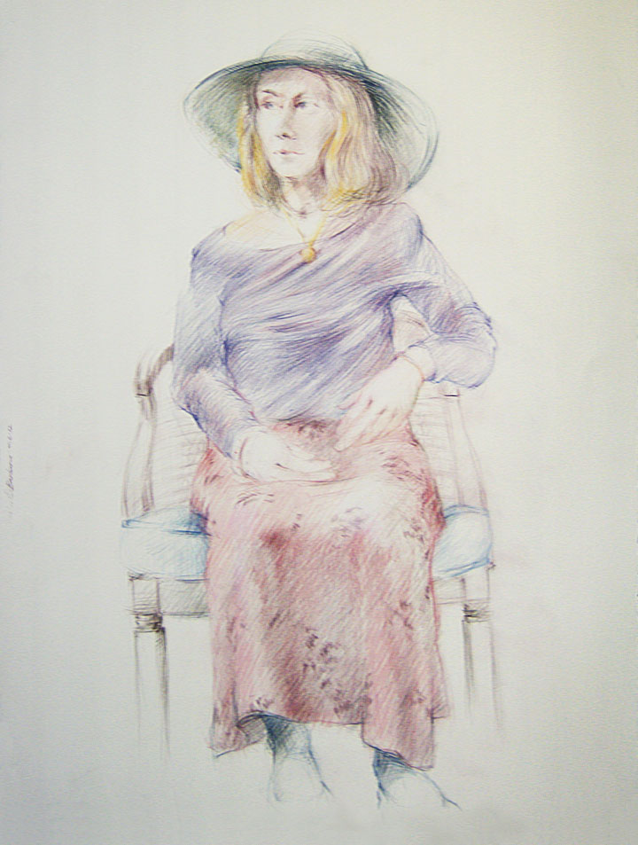 Female costumed figure drawing: colored pencils