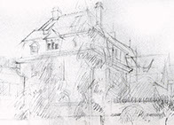 Pencil landscape near Christoph Merian Park, Basel, Switzerland