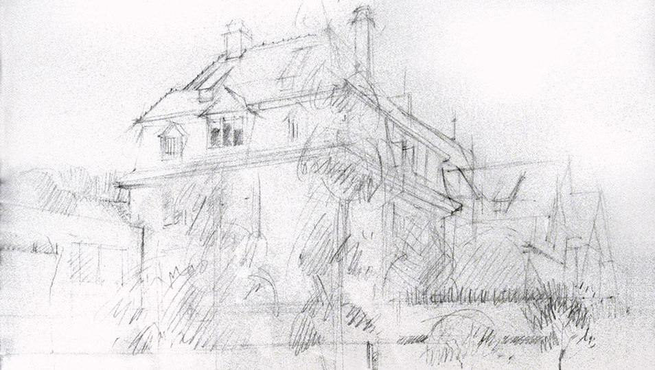 Pencil drawing, near Christophe Merian Park, Basel, Switzerland