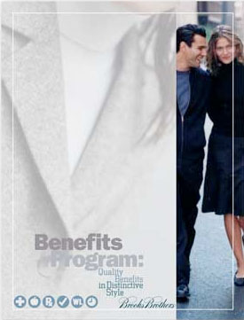 Pocket folder for benefits literature at Brooks Brothers