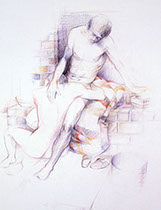 Sitting male and female nude figures, Derwent Studio Pencils