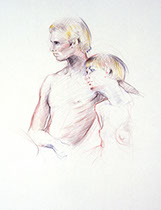 Sitting male and female nude figures, Derwent Studio Pencils