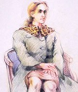 Female costumed figure drawing: colored pencils