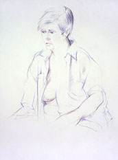 Sitting female figure drawing, partly clothed, Derwent Studio Pencils