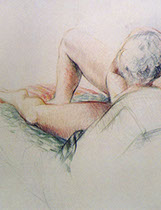 Reclining female nude figure, Prismacolors