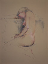 Seated female nude figure, Derwent Studio pencils