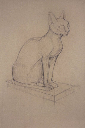 Freehand drawing:plaster cast of Egyptian sculpture, in charcoal
