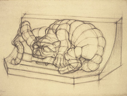 Freehand drawing of medieval architectural detail, Basler Münster, in charcoal