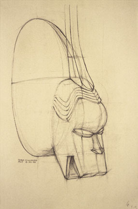 Freehand drawing of African mask, in charcoal