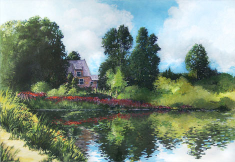 Acrylic landscape: Laurel Lake, Lee, Massachusetts.