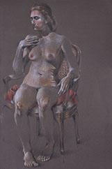 Young, seated nude female figure, colored pencils on Canford mocha paper.