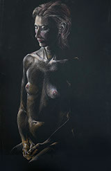 Seated female nudee on Black Stonehenge paper, Colored Pencils