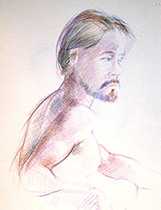Male nude figure drawings: Prismacolors, colored chalks