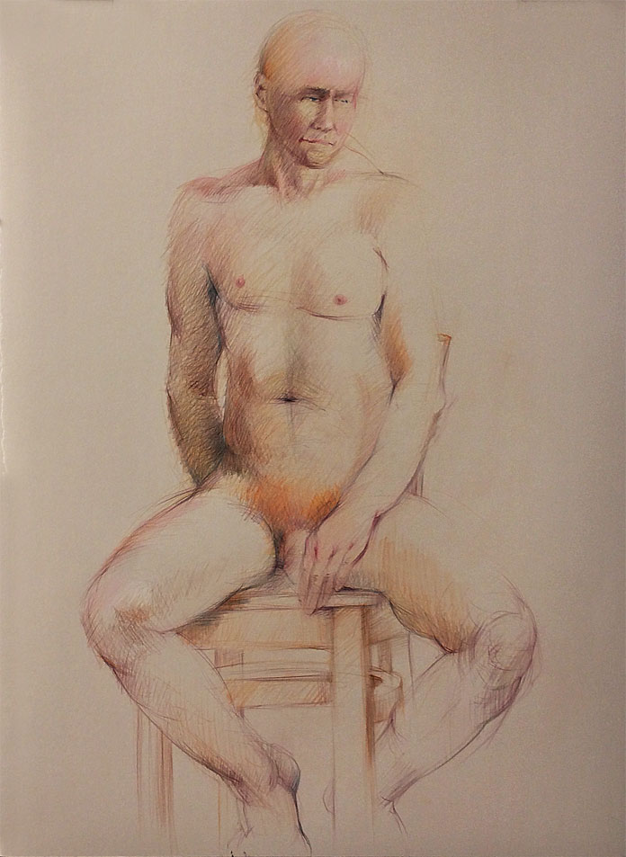 Sitting male nude, Kraft Stonhenge Paper, Derwent Studio Pencils