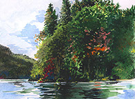 Plantain Pond with far shores and reflections