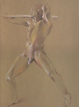 Standing nude male figure,&nbsp; Kraft Stonehenge paper, Derwent Studio pencils