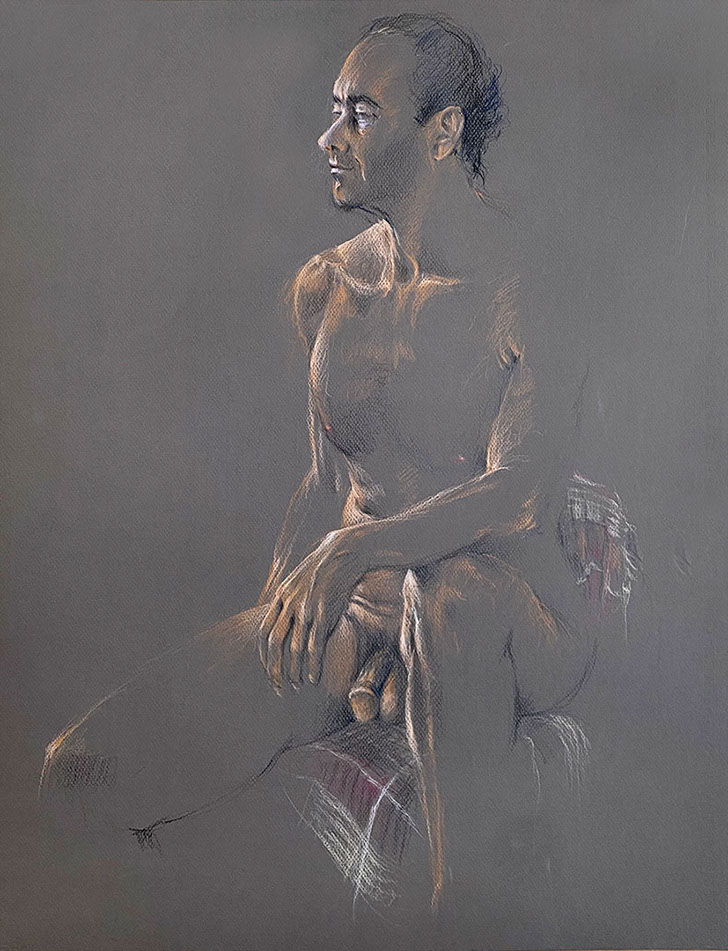 Sitting male nude, Canson Mi-Teintes paper, Colored Pencils
