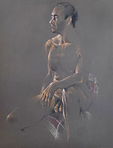 Sitting male nude, Canson Mi-Teintes paper, Colored Pencils