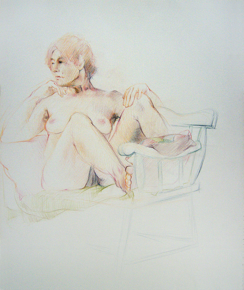 Sitting female nude figure, Derwent Studio Pencils