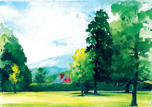 Watercolor drawing: Tanglewood, Lenox, Massachusetts.