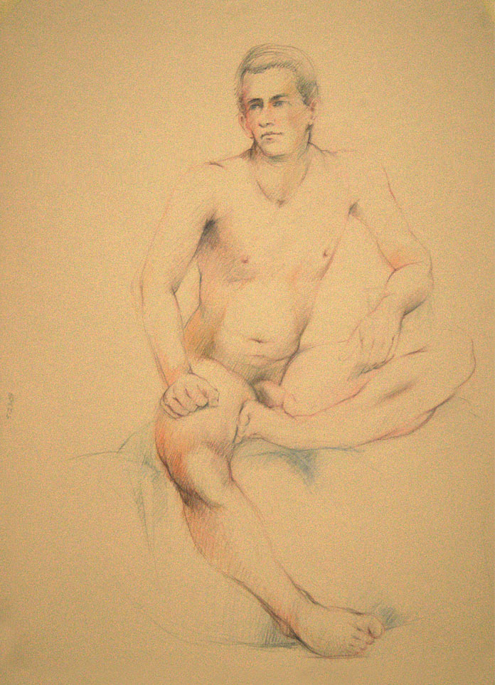 Sitting male nude figure, Derwent Studio Pencils
