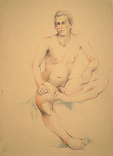 Sitting male nude figure, Derwent Studio Pencils