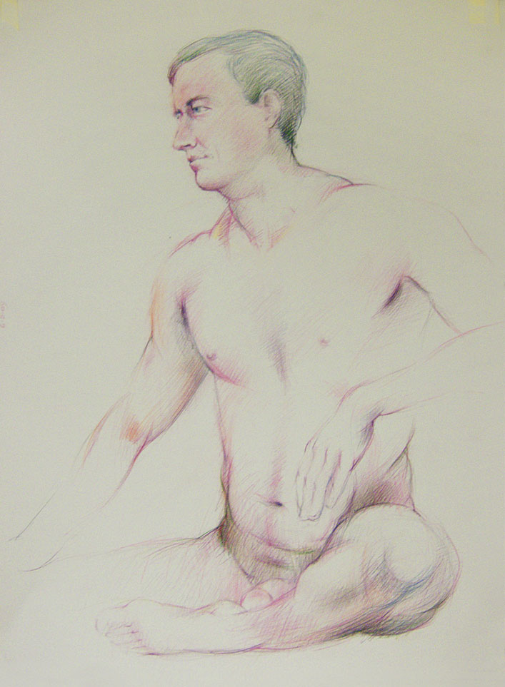 Sitting male nude figure, Derwent Studio Pencils